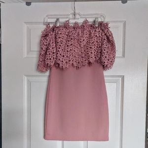 Millennial Pink Blush Dress with Lace Overlay